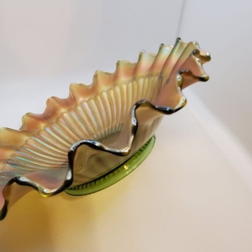 Northwood Stippled Rays Bowl Pie Crust Edge, Vintage Carnival Glass - Picture 5 of 7